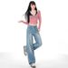 Shisanxing·Yunheyu Popular Style Rhinestone-embellished Light Blue Narrow High-waisted Straight Jeans For Women_mkmklike.com