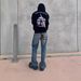 Velvet Patchwork Burnout Flared Jeans Distressed Bleached Denim Pants Metal Accents Unisex Vintage Wash Zip Fly 68% Cotton No Stretch_mkmklike.com