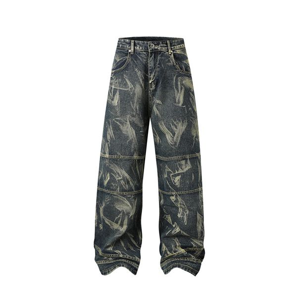 Men's Clothing High Street Distressed Jeans For Men And Women Dyed Personalized Design Cool Deconstruction Trendy Retro Straight Trousers_mkmklike.com