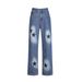 Women’s Clothing Street Retro Jeans Star Print Design Straight Casual Pants New_mkmklike.com