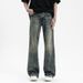 Men's Clothing High Street Ripple Jeans Retro Distressed Flared Pants Loose Straight Floor Length Pants_mkmklike.com