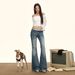 Autumn Women's Vintage Blue Slight Flare Jeans, Washed Slim Fit Versatile Low Waist Slimming Stretch Bell-Bottom Pants_mkmklike.com