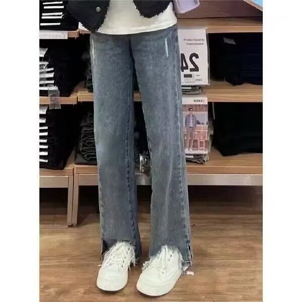 Spring/Summer Thin New Jeans Women, High Waist Slimming Split Hem Popular Flared Pants, Casual Nine-Tenths Length For_mkmklike.com