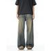 Men's Niche Worn And Distressed Retro Washed Straight Jeans Loose Versatile Wide Leg Floor Length Trousers For Autumn_mkmklike.com