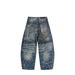 Men's Retro Lightning Wash Denim Jeans | Loose Fit Straight Leg Streetwear Pants | Vintage Distressed Style_mkmklike.com