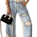 Women's Clothing Lace Up Spring And Summer Hong Kong Style Trendy Individual Street Thin Ripped Double Layer Color Straight Jeans_mkmklike.com