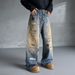 Streetwear Artist Jeans – Distressed Graffiti & Relaxed Straight Fit – Urban Baggy Denim Pants For Men_mkmklike.com