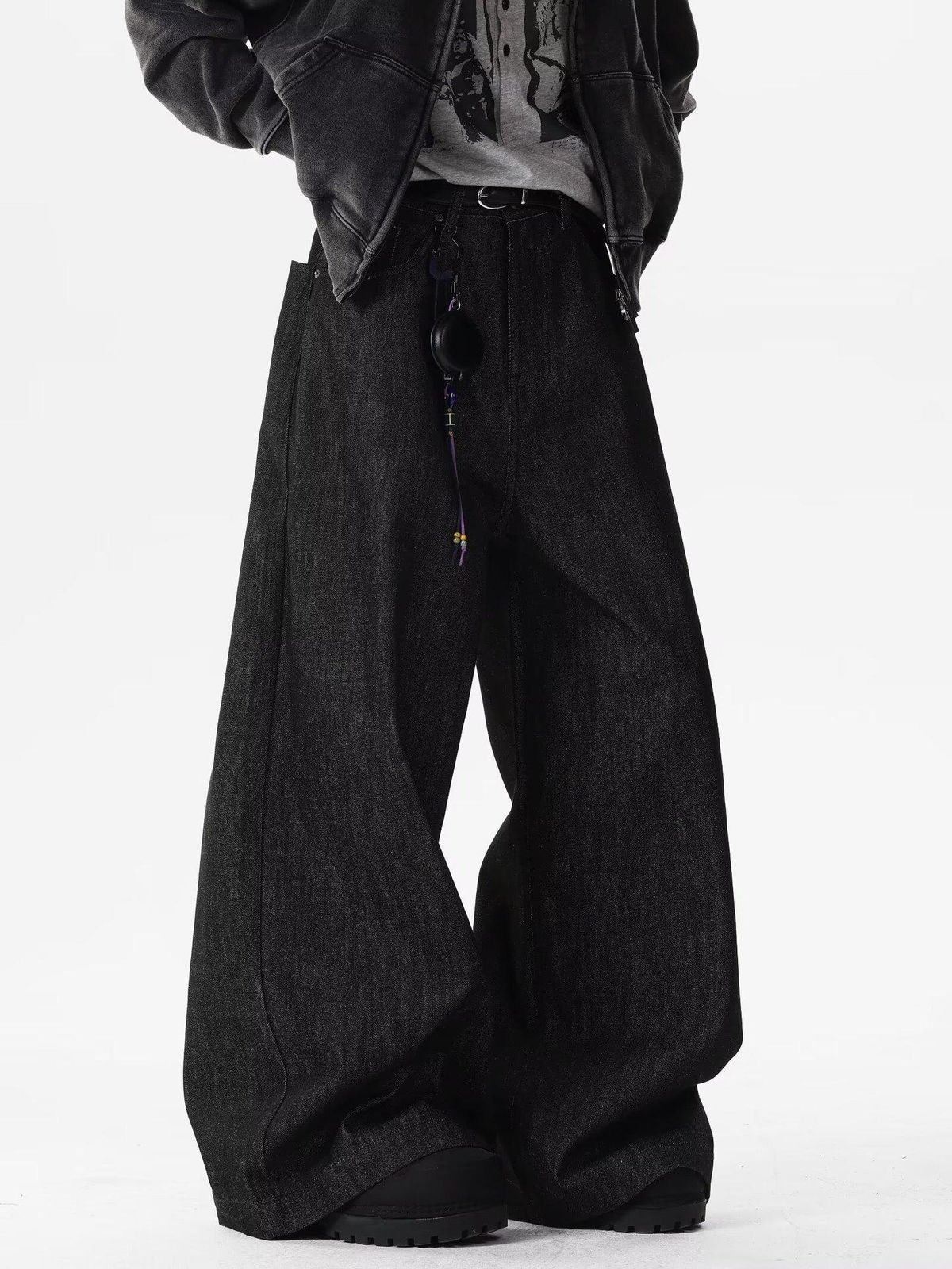 "Hip-Hop Streetwear Patchwork Jeans – Vintage Grunge Wide-Leg Pants For Men (S-3XL, Black & Plaid)"_mkmklike.com