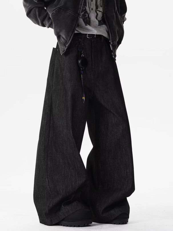 "Hip-Hop Streetwear Patchwork Jeans – Vintage Grunge Wide-Leg Pants For Men (S-3XL, Black & Plaid)"_mkmklike.com