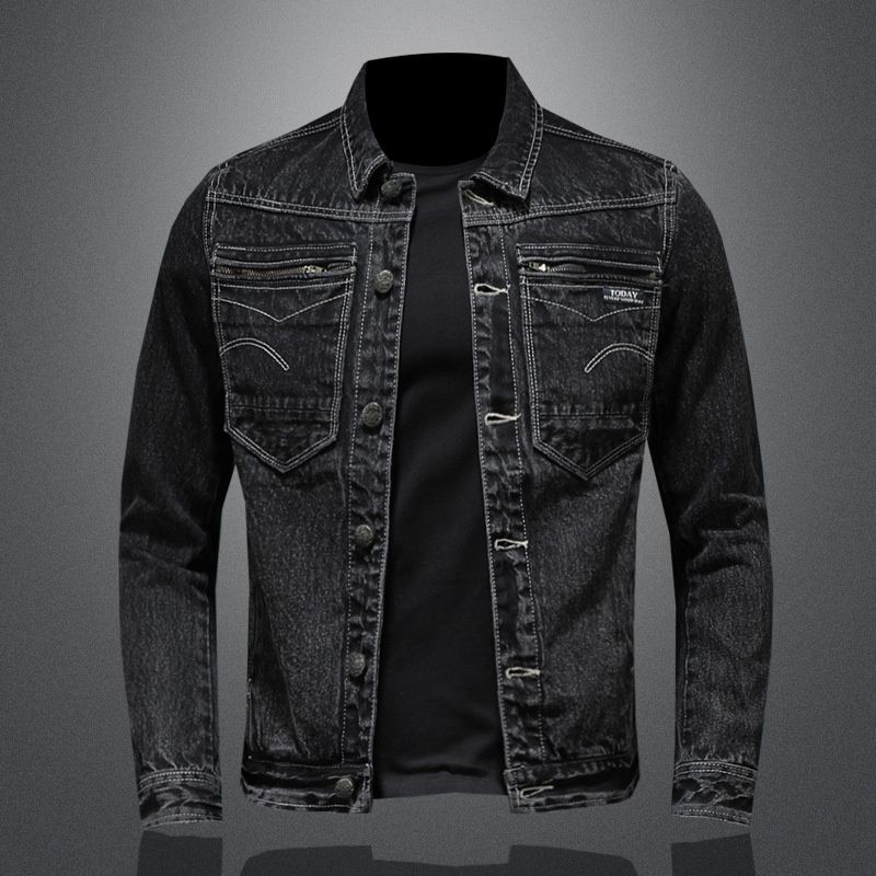 Loom Foreign Trade Cross-Border Spring And Autumn New Style Personality Turn-Down Collar Black Jacket Zipper Denim Coat_mkmklike.com
