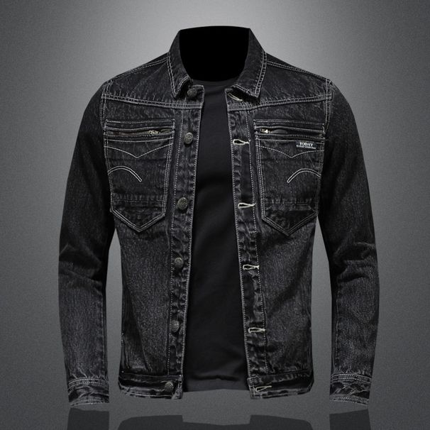 Loom Foreign Trade Cross-Border Spring And Autumn New Style Personality Turn-Down Collar Black Jacket Zipper Denim Coat_mkmklike.com