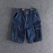 Men's American Retro Washed Distressed Workwear Denim Shorts Versatile Multi Pocket Five Point Length Original Color_mkmklike.com