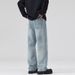 Unisex Washed Floral Light Blue Jeans – Vintage-Inspired Straight-Leg Trousers For Men & Women_mkmklike.com