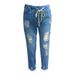 Women's Clothing High Waist Ripped Elastic Waist Jeans_mkmklike.com