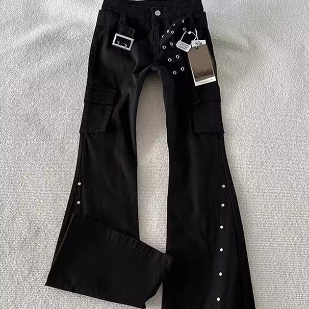 Vintage Jeans – Distressed Denim With Studded Details, Flared Bootcut For Women (S-3XL, Retro High-Waisted Wide-Leg Pants, Spring Collection)_mkmklike.com