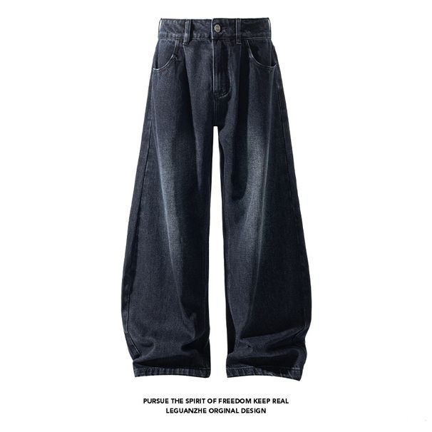 Men's Curved Knife Jeans Plus Size Autumn Winter American Style Trendy Brand Cool Straight Loose Draped Wide Leg_mkmklike.com