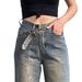 Women's Clothing Vintage Washed Distressed High-Waisted Wide-Leg Jeans For Women - Retro Loose Fit Long Denim Pants With Frayed Details_mkmklike.com
