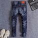 Men's Clothing Men's Retro Slim Fit Skinny Jeans Trendy Distressed Blue Washed High Street Ripped Fashion European American Style_mkmklike.com