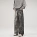 Men's Clothing Splashed Printed Jeans Washed Heavy Loose Wide Leg Floor Length Pants_mkmklike.com