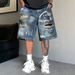 Men's Casual Blue Cargo Shorts Breathable Quick-Dry Stretch Fabric Loose Fit Straight Leg 5-Inch Inseam with Multiple Pockets_mkmklike.com