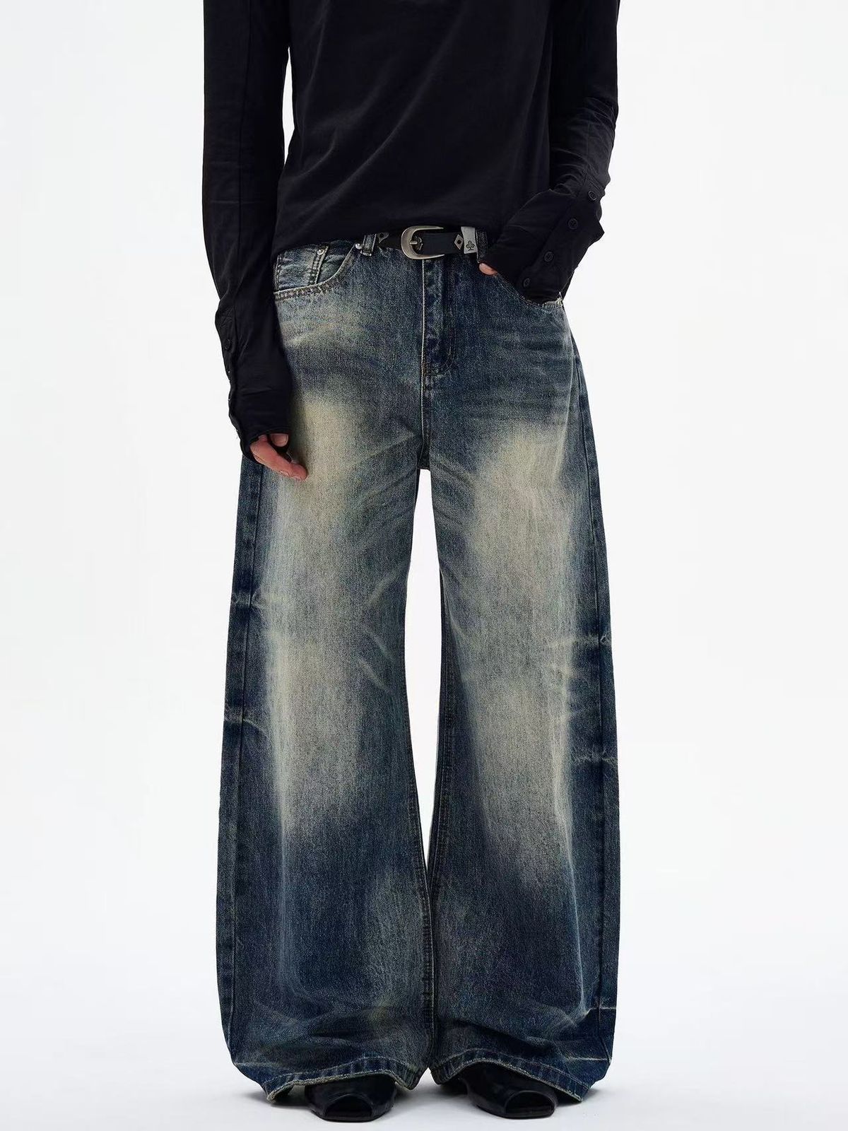 "Unisex Relaxed Straight Leg Wide-Cut Denim Pants - 90s Retro Baggy Jeans With Curved Hem & Streetwear Edge For Men & Women"_mkmklike.com