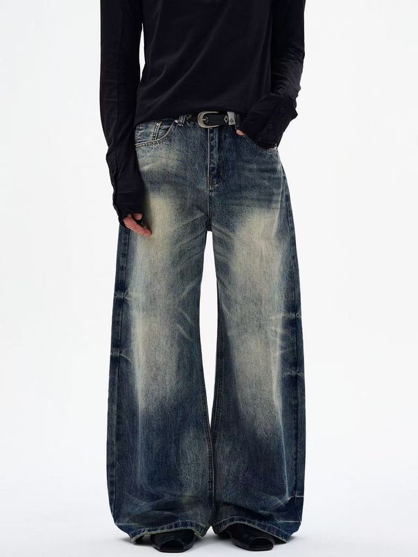 "Unisex Relaxed Straight Leg Wide-Cut Denim Pants - 90s Retro Baggy Jeans With Curved Hem & Streetwear Edge For Men & Women"_mkmklike.com