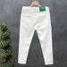 Men's Solid Color Jeans For Men Trendy Brand Slim Fit Skinny Nine-point Pants For Men Spirited Young Men White Casual Pants_mkmklike.com