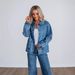 Women's Denim Jacket With Single Button Closure - Relaxed Fit, Polo Collar, Long Sleeve, Blue - Casual Streetwear For Autumn_mkmklike.com