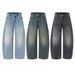 Punk Washed Vintage Wide-Leg Jeans Men's Scimitar Vibe Trendy Loose Fit Banana Pants_mkmklike.com