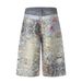 Men's Faux Two Piece Digital Print Denim Shorts Hip Hop Trend Loose Straight Leg mid Waist Black Blue Cotton Machine Washable_mkmklike.com