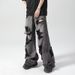 Scratched Holes And Old Black Jeans, Summer Straight Casual Washed Wide-leg Pants, Niche Design Long Pants Men_mkmklike.com