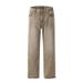 Nordmann American Style Vibe Retro Melad Brown Jeans For Men, Cool High Street Slightly Flared Cleanfit Frayed Pants_mkmklike.com