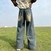 American Street Hiphop Pants Washed Old Stitching Fake Ripped Jeans Vintage Loose Wide-leg Pants_mkmklike.com