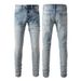 Men's European And American Trendy High Street Daily Travel Elastic Light Blue Slim-fitting Small-footed Jeans Sweatpants 895_mkmklike.com