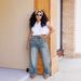Women's Distressed Denim Wide-Leg Jeans Detachable Utility Belt Vintage Wash Straight Leg Trousers Multi-Pocket Design_mkmklike.com