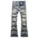Men's Washed Blue Slim Fit Mid Waist Flared Denim Jeans - High Street Fashion With Embroidery Detail & Elastic Comfort_mkmklike.com