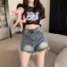 Raw Edge Denim For Women, Spring 2023 New Style, American Retro Hot Girl Loose Straight Shorts_mkmklike.com