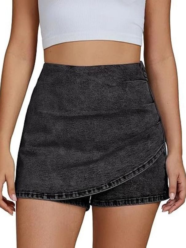 K Women's Denim High Waisted Fashionable Casual Stretch Denim Skirt Paired With Shorts Asymmetrical Wrap Around The Body_mkmklike.com
