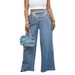 Women's Clothing High-Waisted Distressed Jeans For Women – Diamond Stitch Loose Fit, Vintage Blue Denim, Streetwear Straight-Leg Pants_mkmklike.com