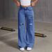 Women's High Street Ripped Straight Leg Jeans - Loose Fit Vintage Washed Denim Pants For Casual & Everyday Wear_mkmklike.com