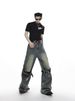 Niche Retro Old High Waist Three-dimensional Splicing Design American High Street Trendy Brand Micro-pull Jeans Men_mkmklike.com
