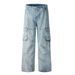 Punk Washed Workwear Jeans For Men, Vibe Trendy Multi-Pocket Design, Deconstructed Patchwork, Distressed Straight-Leg_mkmklike.com