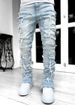 2023 New Men's Street Fashion Ins Elastic Patch Denim Straight Leg Pants_mkmklike.com