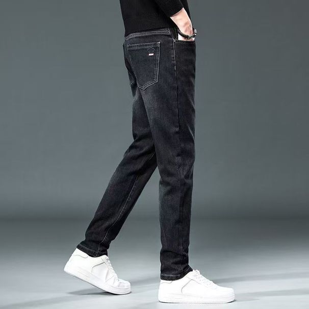 Autumn Men's Elastic Jeans Spring And Autumn New Slim-fitting And Thin Small Feet Casual Washing Trend High-end Trousers_mkmklike.com