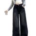 American Style Black Gray Straight Jeans For Women, Autumn Winter New High Waist Loose Slimming Fashion Wide Leg_mkmklike.com