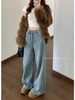 Clair Clair Fleece-Lined Thickened Scimitar Wide-Leg Jeans 2025 New Autumn High-Waisted Slimming Design Floor-Length Pants For Women_mkmklike.com