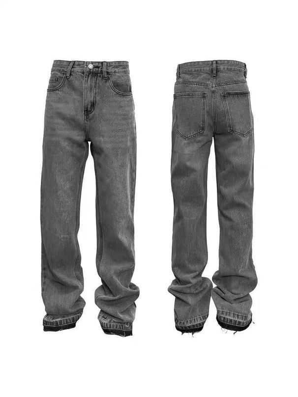 Men's Clothing Distressed Flared Jeans - Vintage Grey Cleanfit Denim With Frayed Hem, High Street Micro Bell Bottoms_mkmklike.com