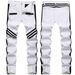 Men's Black & White Slim-Straight Jeans – Streetwear Stretch Denim Pants With Contrast Panel Design & Mid-Rise Fit (28-42)_mkmklike.com