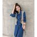 ELLE New Autumn Sleeve Denim For Women, French Style, Waist-Cinching, Slimming, Over-the-Knee Long Shirt Dress_mkmklike.com