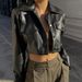 European American Hot Girl Motorcycle With Turn-down Collar And Button Closure, Women's Autumn Sexy Crop Top, Street_mkmklike.com